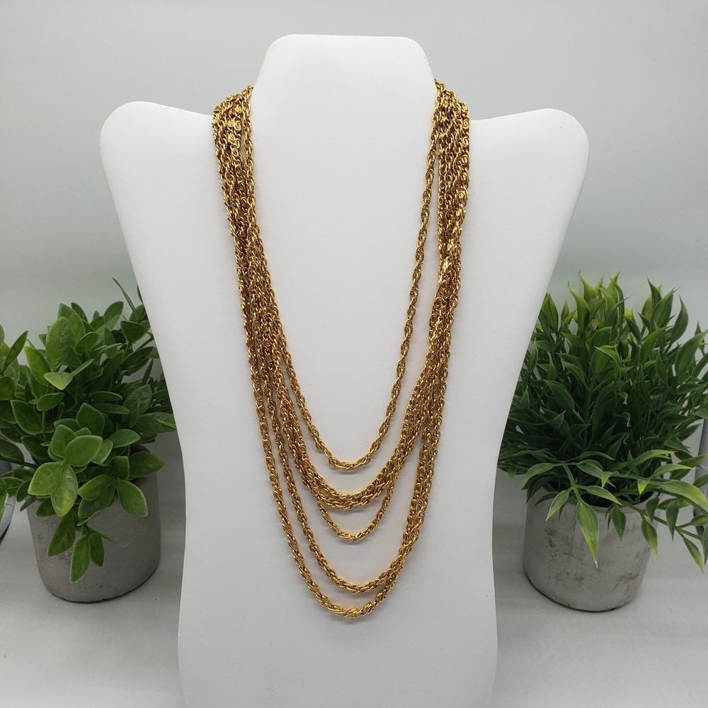 Gold Tone 6 Layer Multi-Strand Necklace